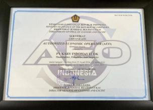 AEO certificate issued to PT Kary Indomas Elok by the Directorate General of Customs and Excise, Ministry of Finance of the Republic of Indonesia.